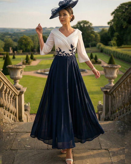 Satin Pleated  Lace Appliques Mother of the Bride Dresses