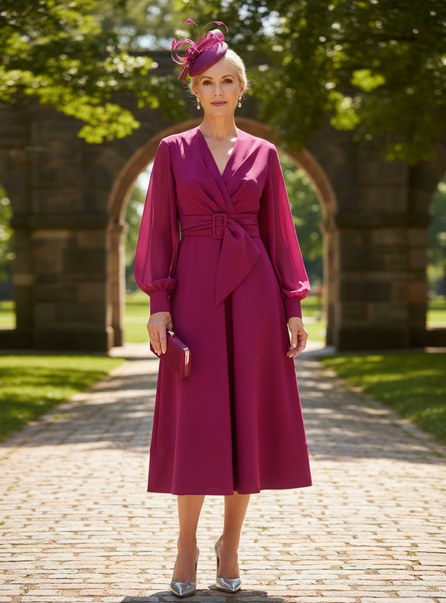 Mother of the Bride & Groom Dress A Line Corset V Neck Chiffon