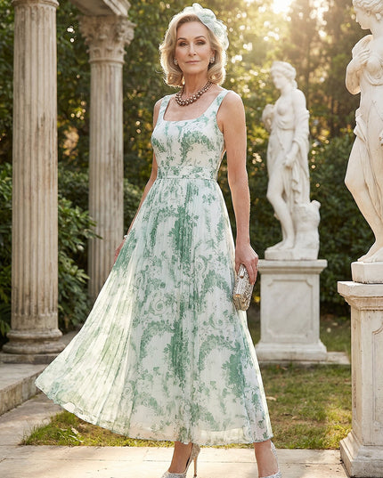 Mother of the Bride & Groom Dress Wedding Guest Gown A Line Corset Pleats Square Neck Chiffon