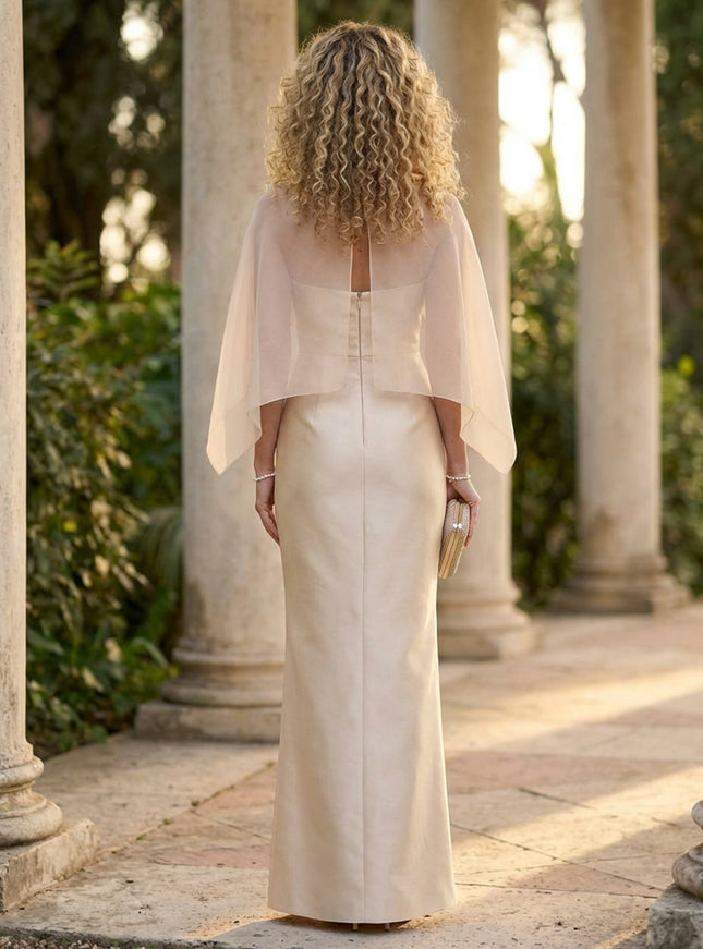 Mother of the Bride & Groom Dress Mermaid Corset Scoop Neck Satin with 3D Flower