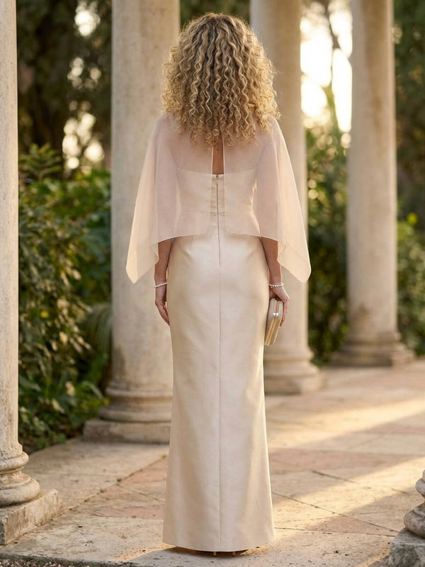 Mother of the Bride & Groom Dress Mermaid Corset Scoop Neck Satin with 3D Flower