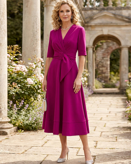 Mother of the Bride & Groom Dress A Line Corset V Neck Satin