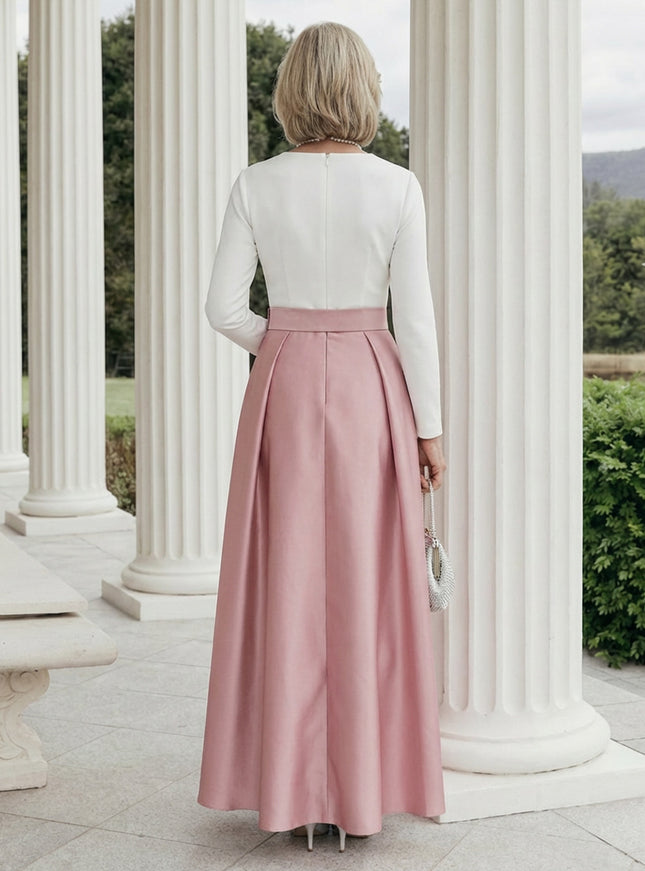 Mother of the Bride & Groom Dress Wedding Guest Gown A Line Corset Pleats V Neck Satin