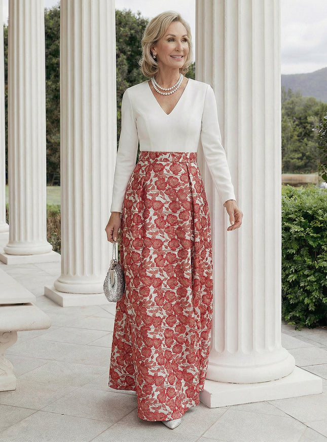 Mother of the Bride & Groom Dress Wedding Guest Gown A Line Corset Pleats V Neck Satin