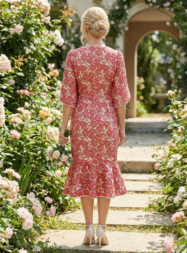 Mother of the Bride & Groom Dress A Line Corset Scoop Neck Floral with 3D Flower