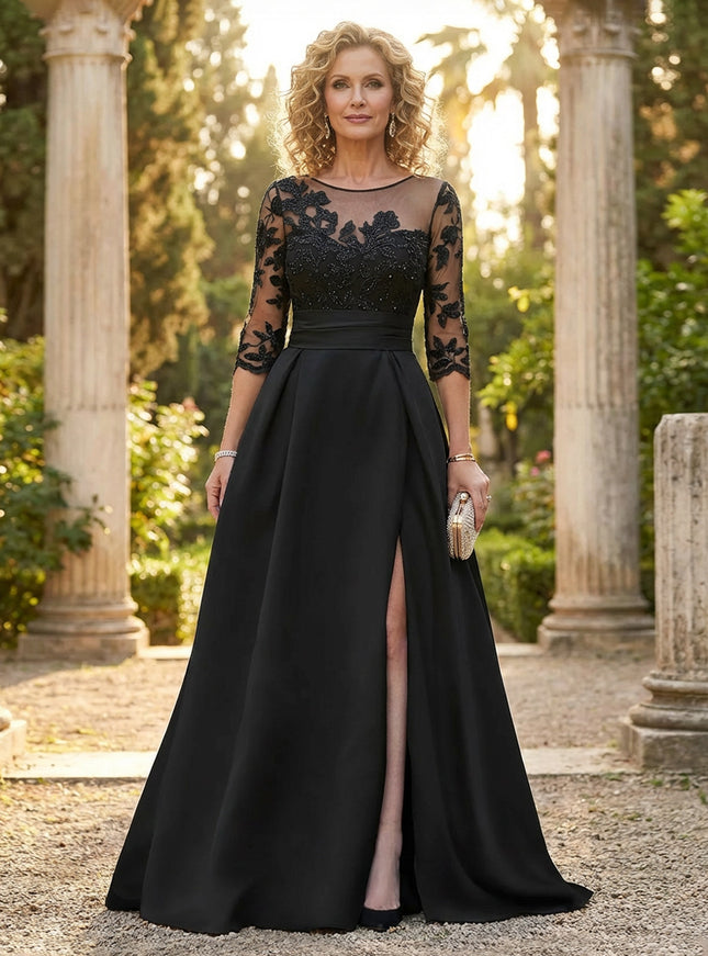 Mother of the Bride & Groom Dress Formal Gown A Line Corset Satin Laces with Slit