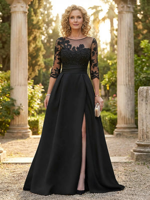 Mother of the Bride & Groom Dress Formal Gown A Line Corset Satin Laces with Slit