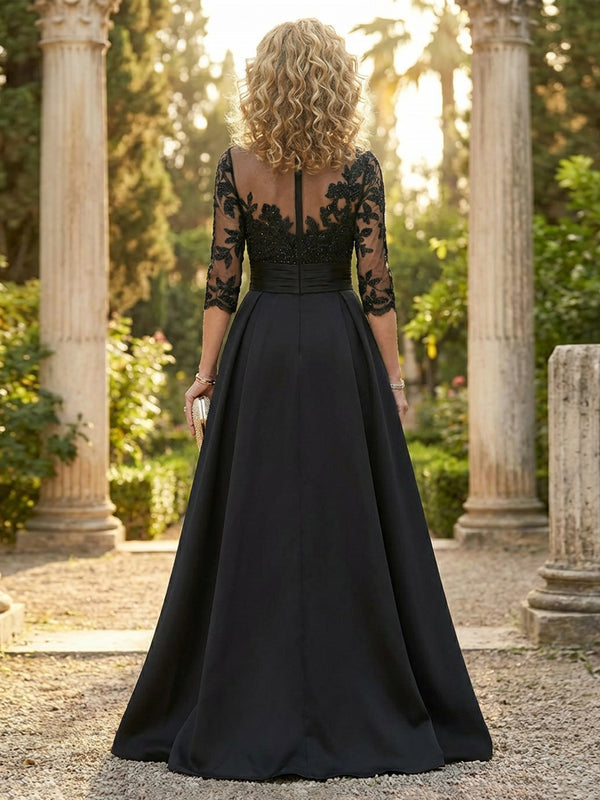 Mother of the Bride & Groom Dress Formal Gown A Line Corset Satin Laces with Slit