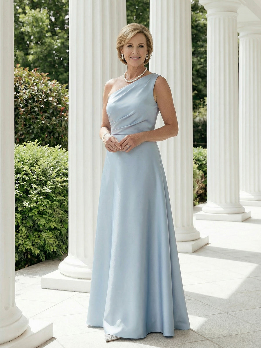Mother of the Bride & Groom Dress Formal Gown A Line One Shoulder Corset Satin
