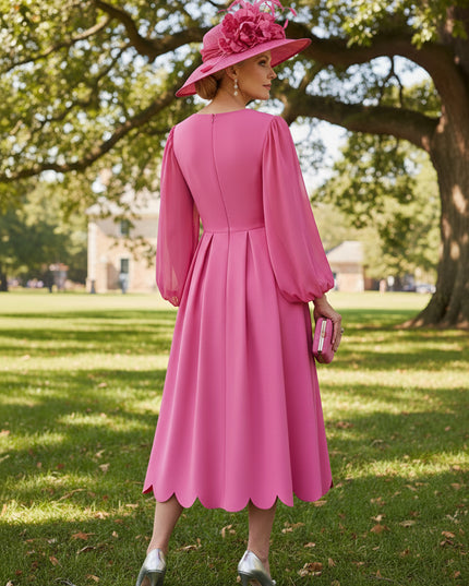 Mother of the Bride & Groom Dress Square Neck Pleats Satin