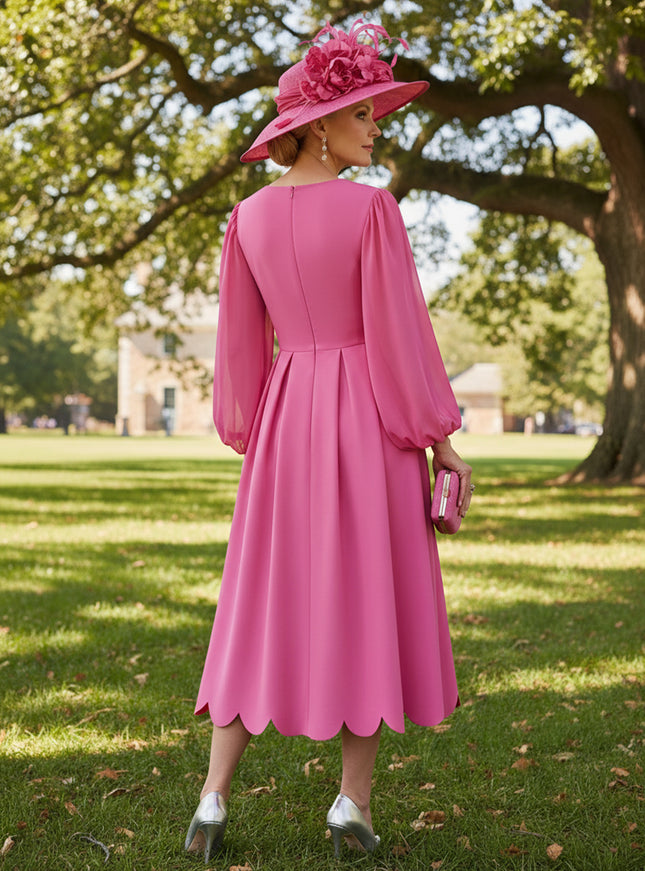 Mother of the Bride & Groom Dress Square Neck Pleats Satin