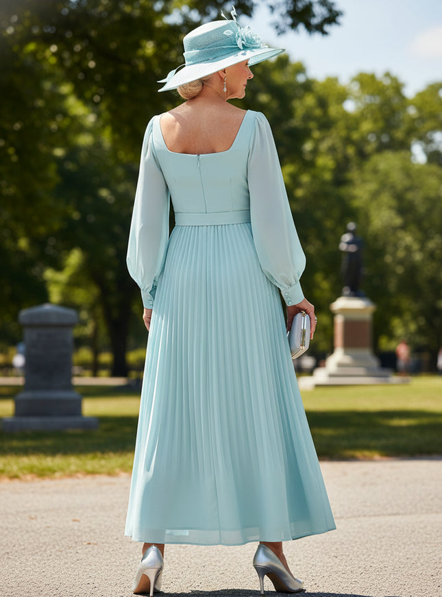 Mother of the Bride & Groom Dress Square Neck Pleats Chiffon