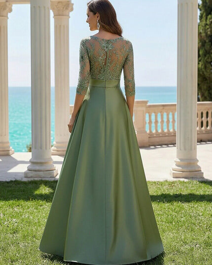 Mother of the Bride & Groom Dress Wedding Guest Gown A Line Corset Scoop Neck Satin Laces