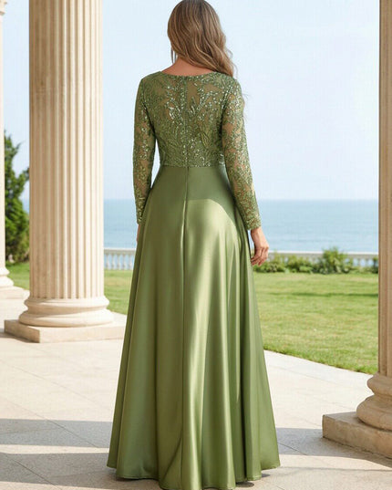 Mother of the Bride & Groom Dress Formal Gown A Line Corset Scoop Neck Satin Laces