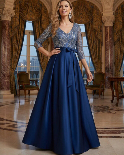 Mother of the Bride & Groom Dress Formal Gown A Line Corset V Neck Satin