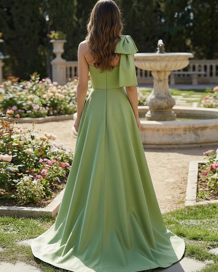 Mother of the Bride & Groom Dress Formal Gown Corset One Shoulder Satin with Bow