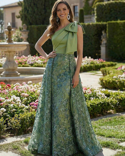 Mother of the Bride & Groom Dress Formal Gown Corset One Shoulder Laces with Bow