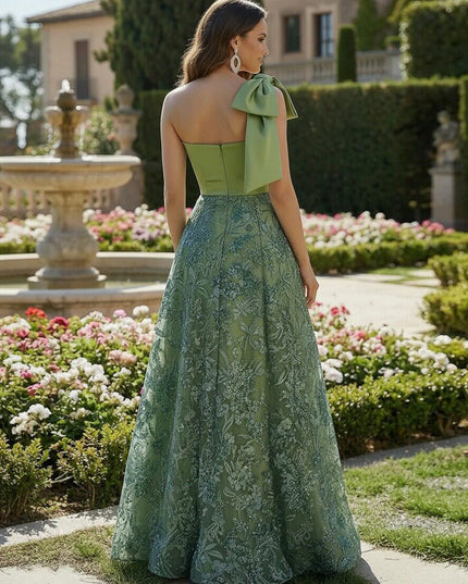 Mother of the Bride & Groom Dress Formal Gown Corset One Shoulder Laces with Bow