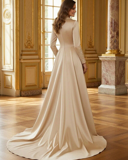 Mother of the Bride & Groom Dress Formal Gown Corset V Neck Layered Satin