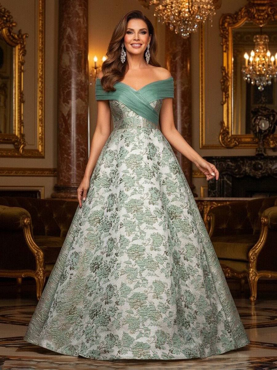 Mother of the Bride & Groom Dress Corset A Line Off the Shoulder Floral