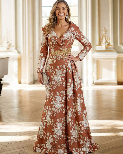 Mother of the Bride & Groom Dress Corset A Line Pleats V Neck Floral