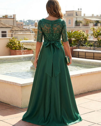 Mother of the Bride & Groom Dress Corset Scoop Neck A Line Pleats Satin