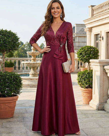 Mother of the Bride & Groom Dress V Neck A Line Corset Pleats Bow Satin