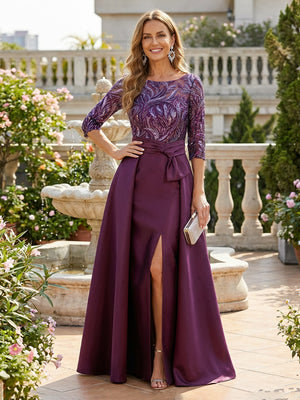 Mother of the Bride & Groom Dress Scoop Neck A Line Corset Pleats Bow Satin