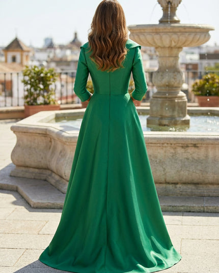 Mother of the Bride & Groom Dresses Mermaid Satin with 3/4 Sleeves, Satin Sweep Train & Sequin Embroidery