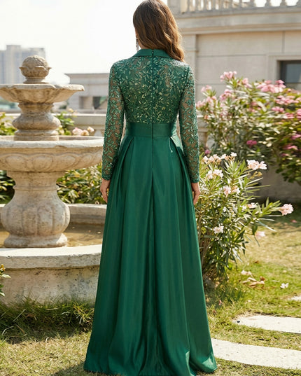 A-Line Mother of the Bride & Groom Dresses with Long Sheer Sleeves, Oversized Satin Bow & Sequin Embroidery