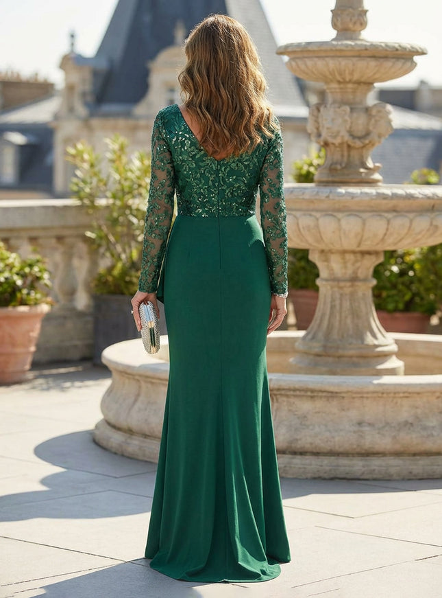 Sheath Mother of the Bride & Groom Dresses with Long Sheer Sleeves & Sequin Embroidery