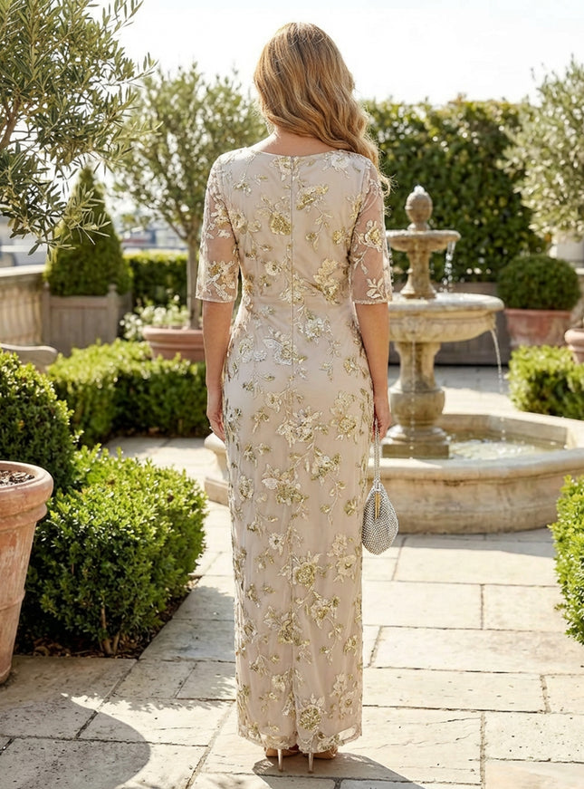 Sheath Mother of the Bride & Groom Dresses with Sleeves & Lace Appliques