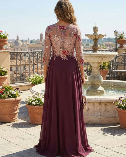 A Line Chiffon Mother of the Bride & Groom Dresses with Sleeves & Lace Appliques