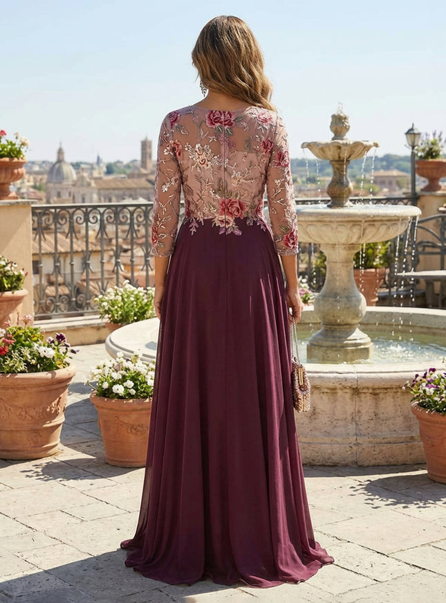 A Line Chiffon Mother of the Bride & Groom Dresses with Sleeves & Lace Appliques