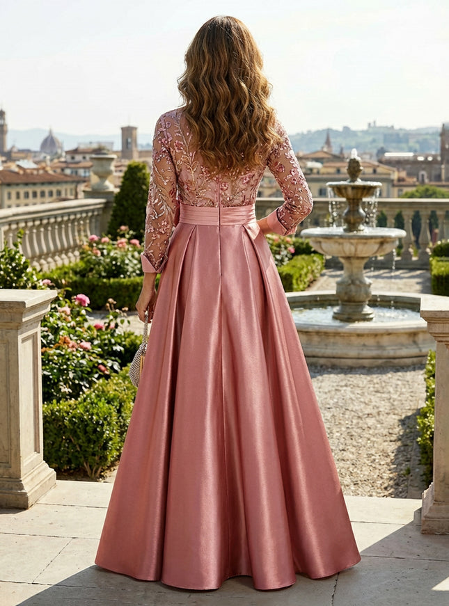 A Line 3D Flowers Mother of the Bride & Groom Dresses with Sleeves & Lace Appliques