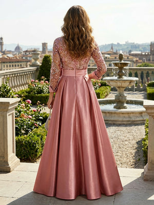 A Line 3D Flowers Mother of the Bride & Groom Dresses with Sleeves & Lace Appliques