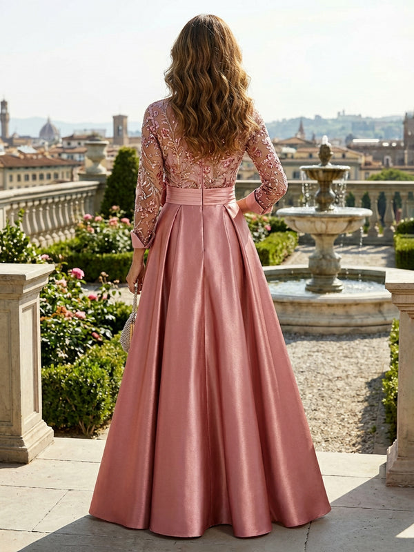 A Line 3D Flowers Mother of the Bride & Groom Dresses with Sleeves & Lace Appliques