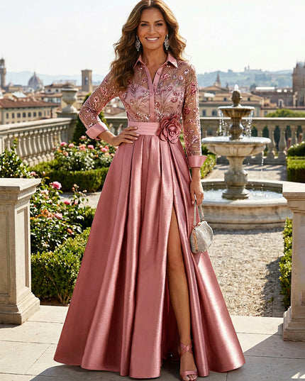 A Line 3D Flowers Mother of the Bride & Groom Dresses with Sleeves & Lace Appliques