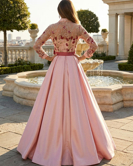 A Line 3D Flowers Mother of the Bride & Groom Dresses with Sleeves & Lace Appliques