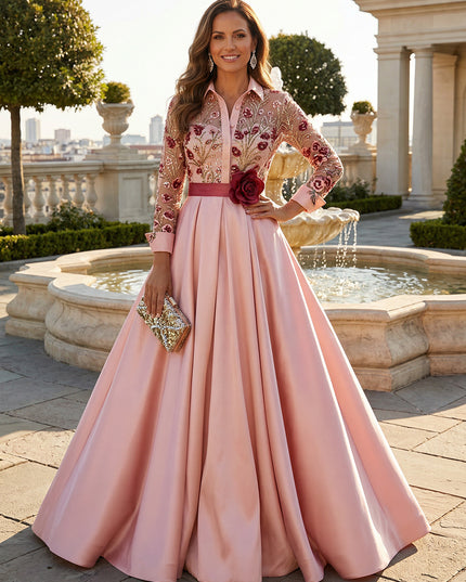 A Line 3D Flowers Mother of the Bride & Groom Dresses with Sleeves & Lace Appliques