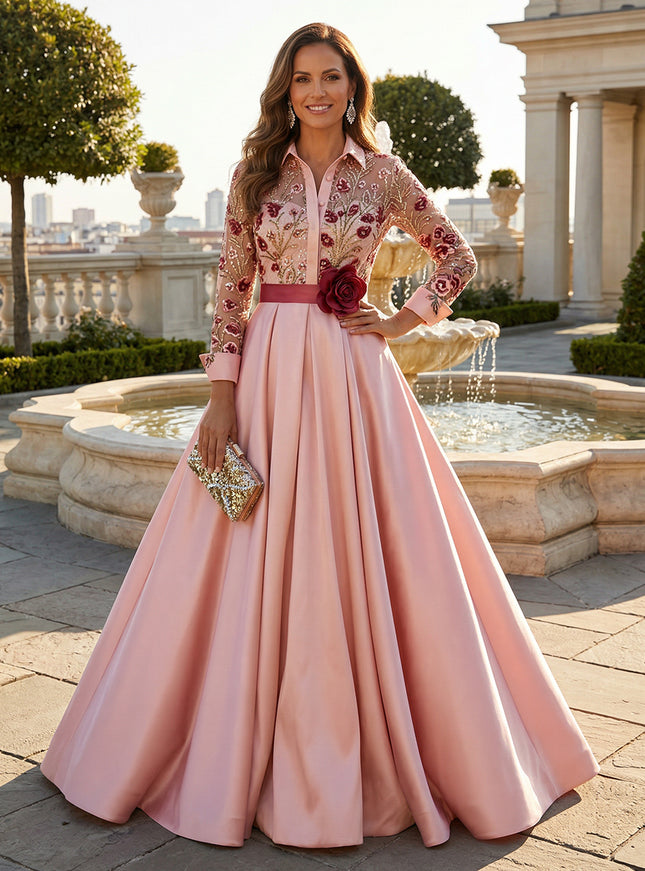 A Line 3D Flowers Mother of the Bride & Groom Dresses with Sleeves & Lace Appliques