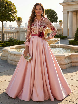 A Line 3D Flowers Mother of the Bride & Groom Dresses with Sleeves & Lace Appliques