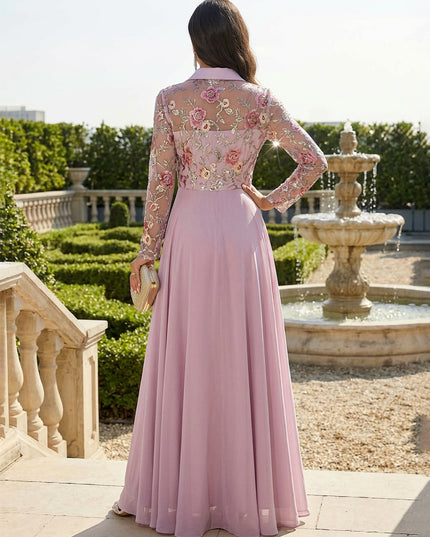 Lace Appliques Chiffon V Neck A Line Mother of the Bride Dresses