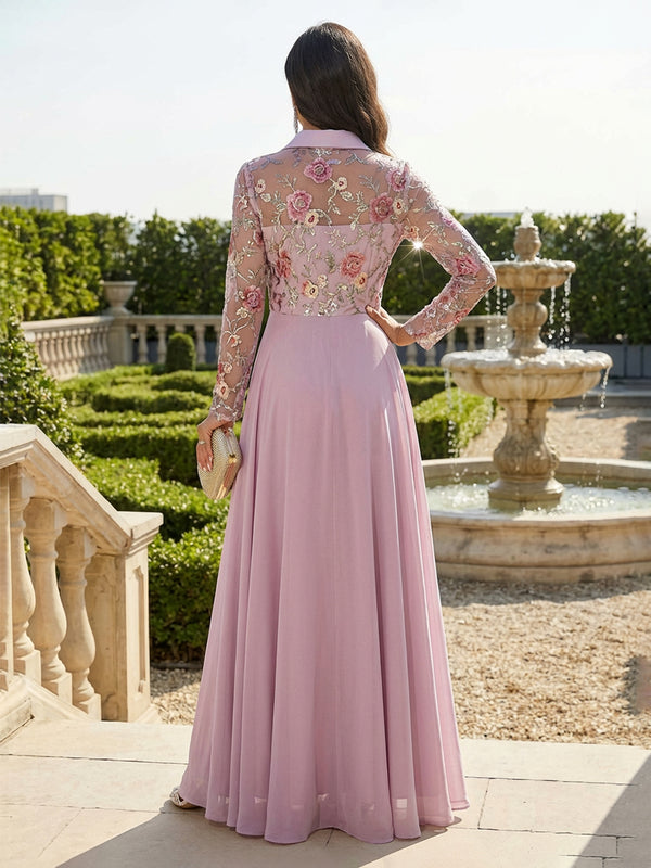 Lace Appliques Chiffon V Neck A Line Mother of the Bride Dresses