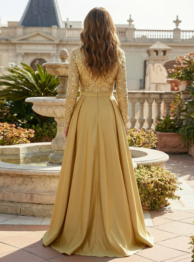 Lace Appliques Satin V Neck A Line Mother of the Bride Dresses