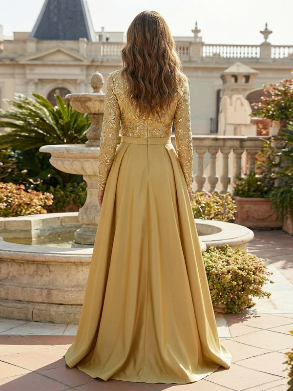 Lace Appliques Satin V Neck A Line Mother of the Bride Dresses