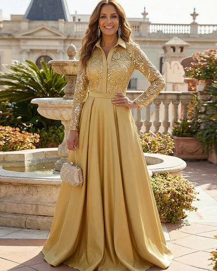 Lace Appliques Satin V Neck A Line Mother of the Bride Dresses