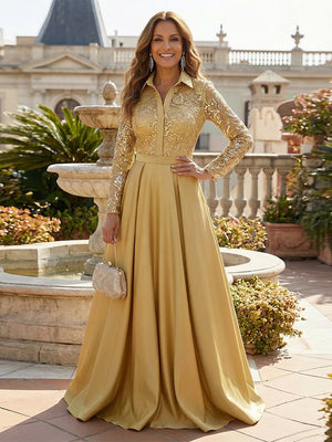 Lace Appliques Satin V Neck A Line Mother of the Bride Dresses