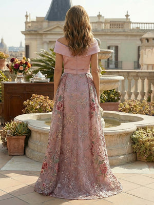 Off Shoulder Mother of the Bride Dresses Flower Embroidery