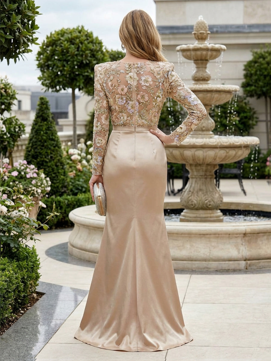 Satin Mermaid Mother of the Bride Dresses Flower Embroidery